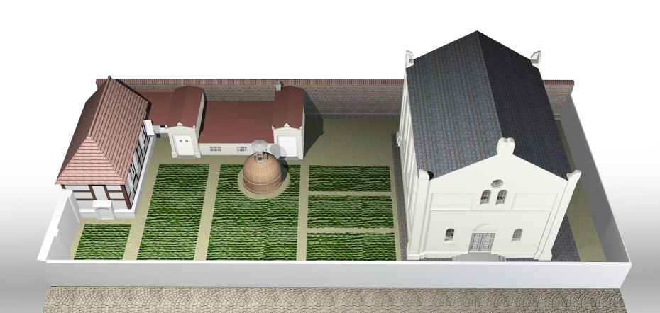 Darstellung des Ensembles mit Synagoge und Mikwe