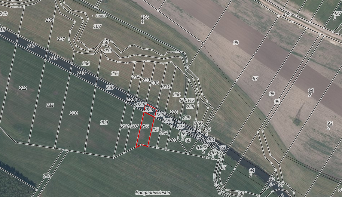 Luftbild mit roter Markierung