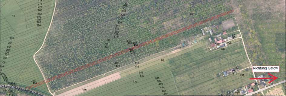 Luftbild mit roter Markierung