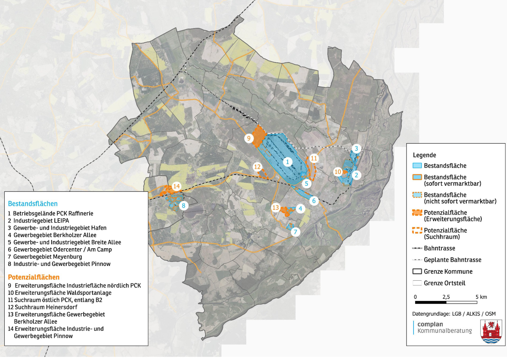 Abbildung: Karte mit Markierung der Bestands- und Potentialflächen