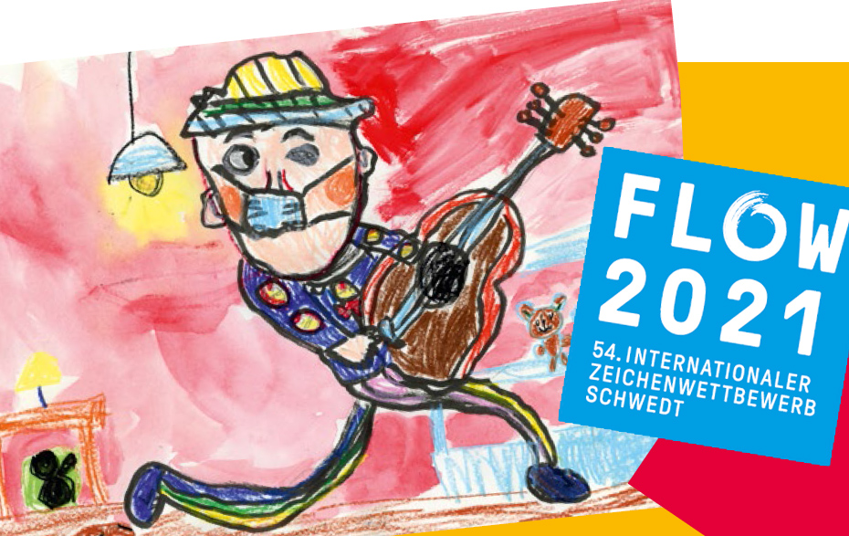 Zeichnung: Gitarrenspieler mit Maske