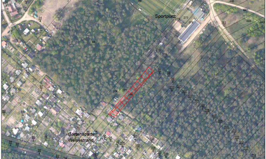 Luftbild mit roter Markierung