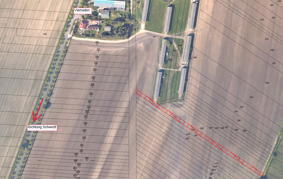 Luftbild mit roter Markierung