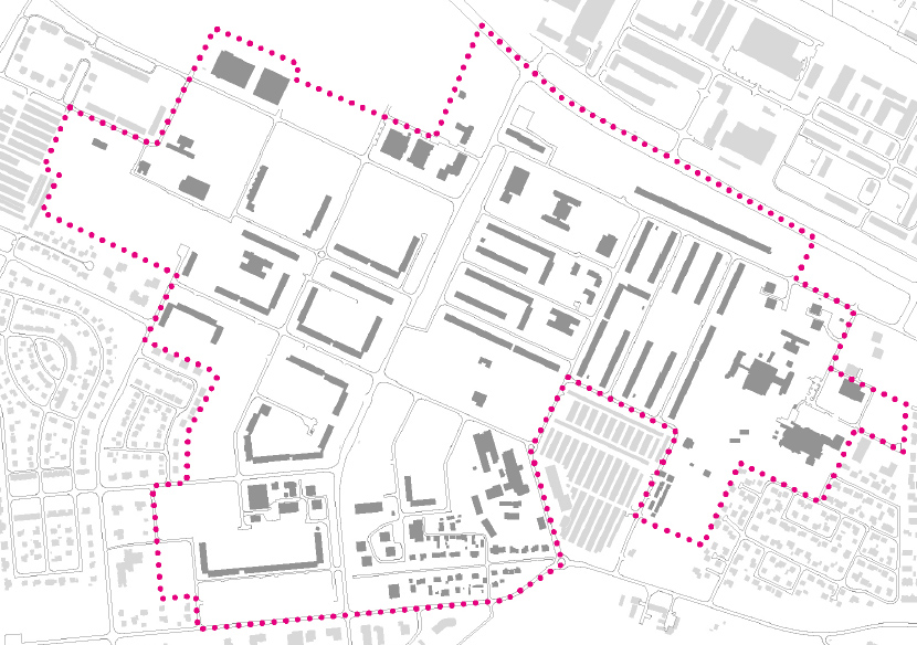 Stadtplan mit Markierung des Gebietes
