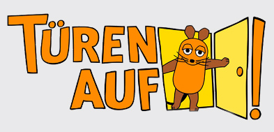 Logo mit Maus in der Tür und dem Text Türen auf! Logo mit Maus in der Tür und dem Text Türen auf!