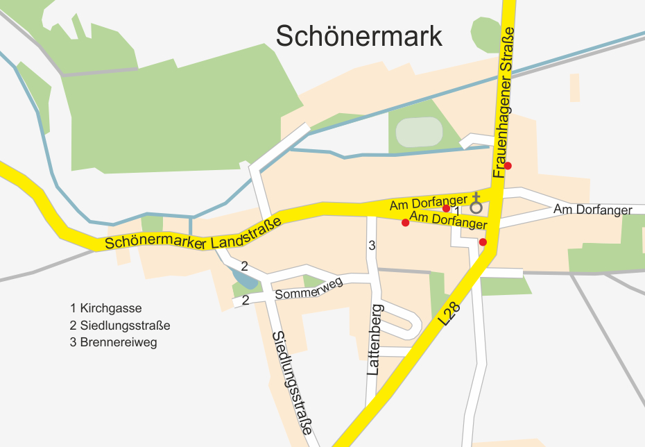 Karte mit roten Markierungen