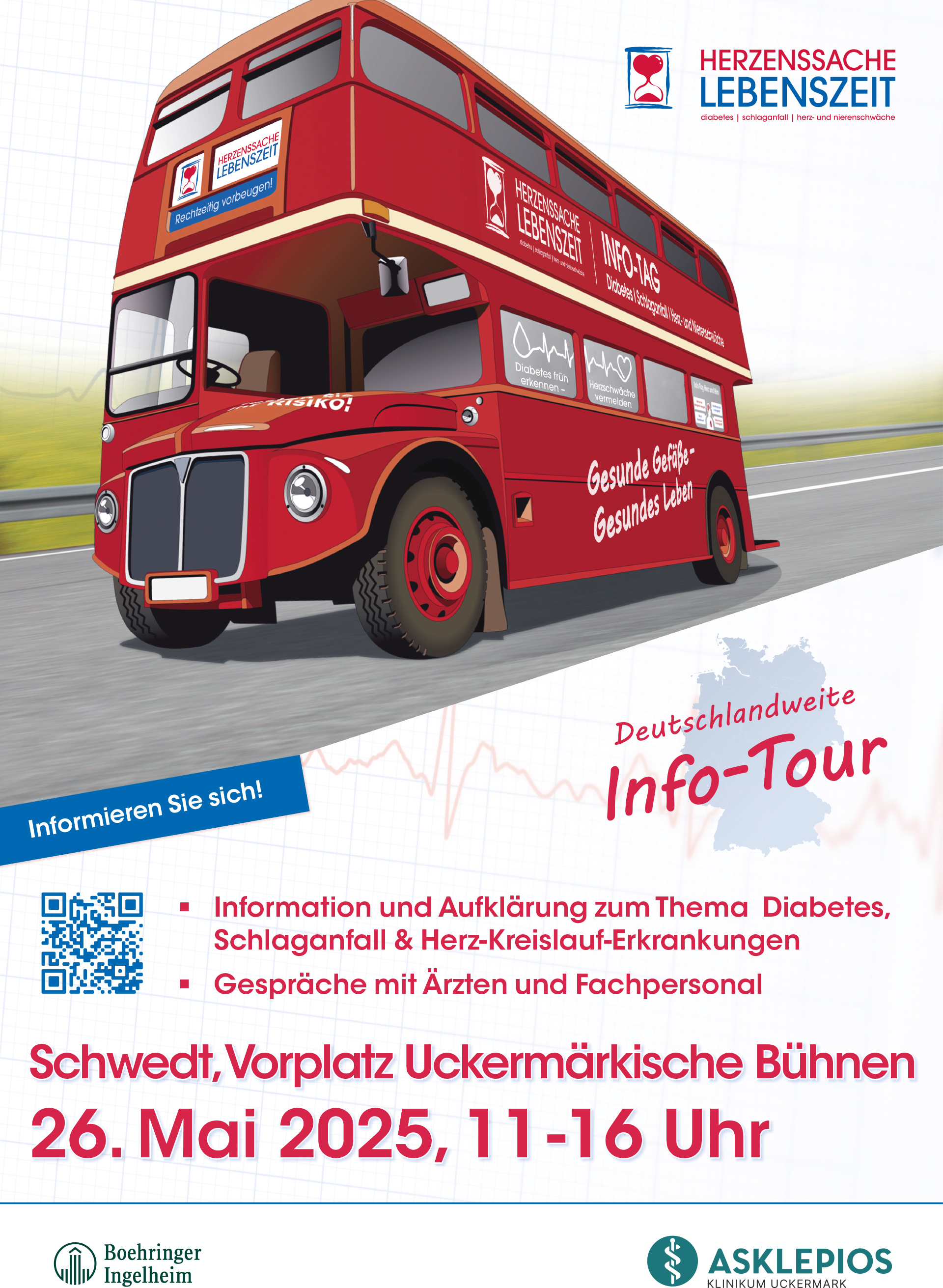 Das Plakat zeigt den roten Bus.