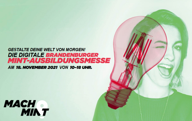 Grafik: grünes Frauenporträt mit roter Glühlampe davor und Text