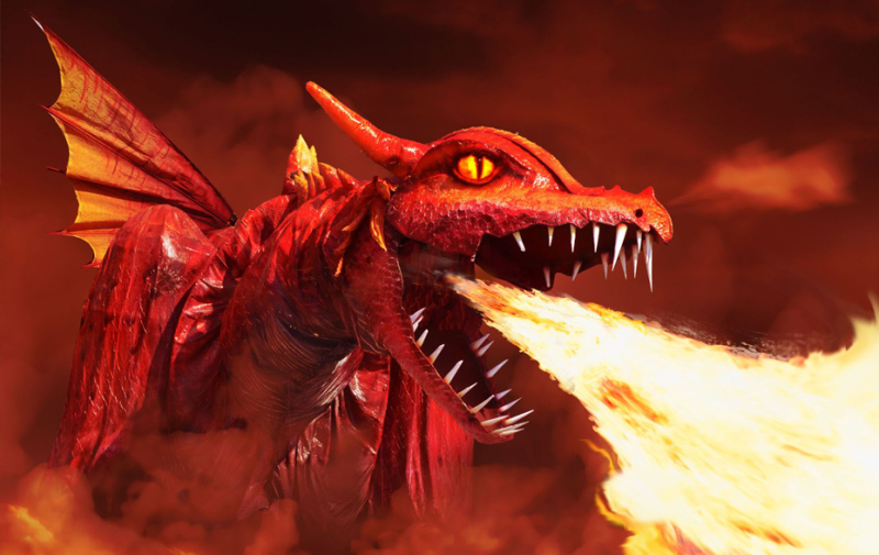 Foto: Feuer speiender roter Drache
