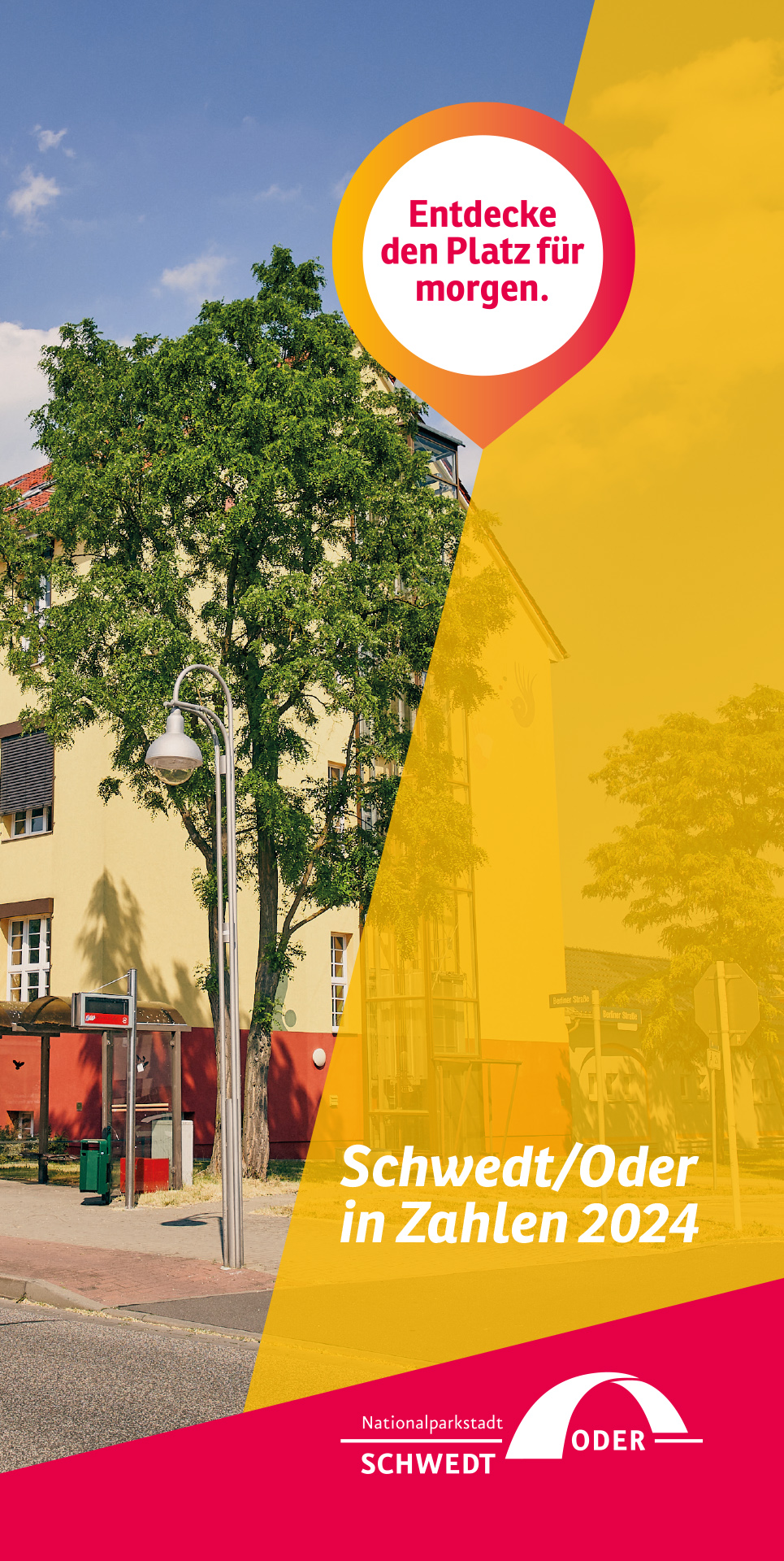 Deckblatt: Musik- und Kunstschule und gelbe und rote Farbflächen mit dem Titel