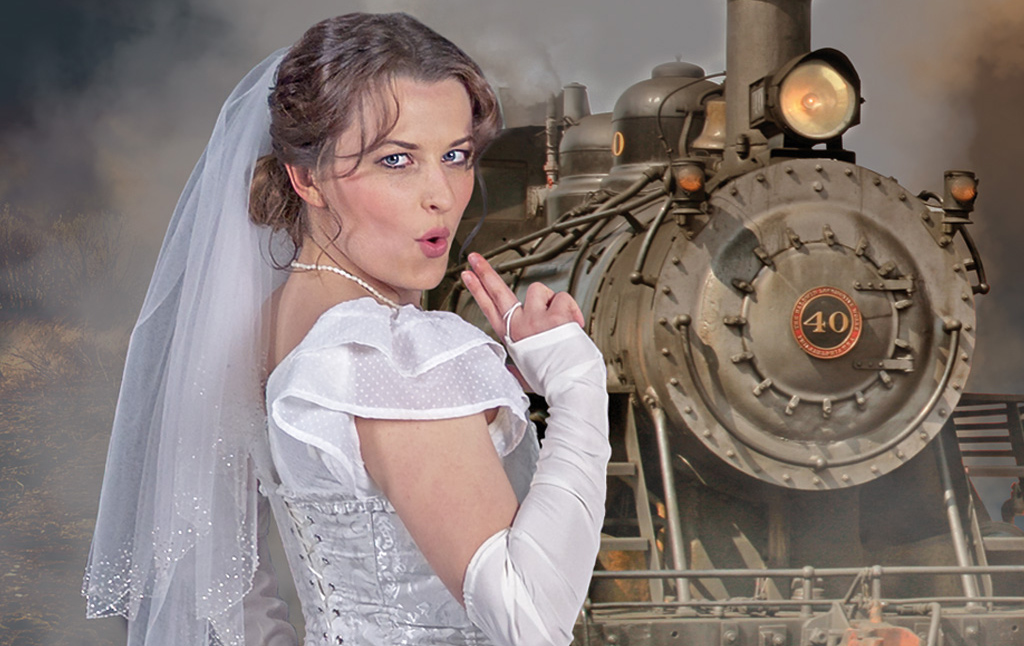Foto: Braut vor einer alten Lok
